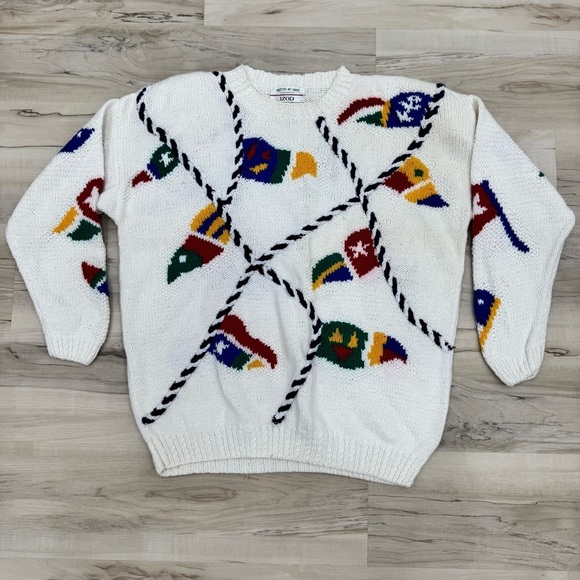 Vintage Izod Nautical Regatta crewneck sweater ropes & flags Sz Medium - Picture 2 of 10